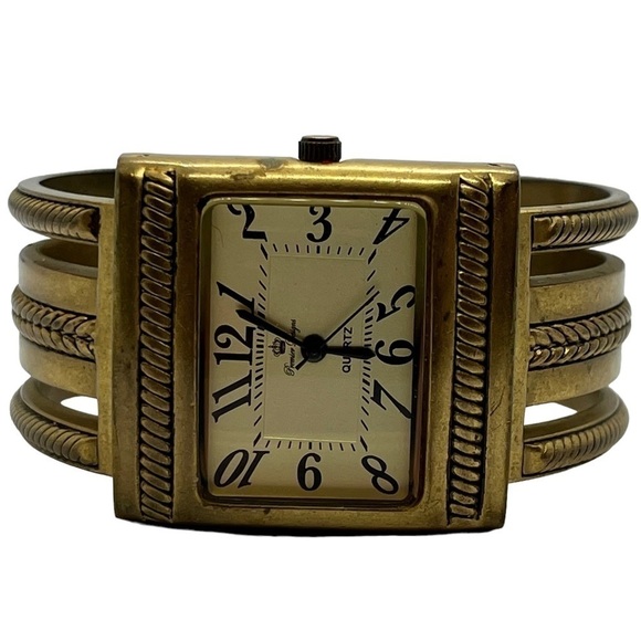 𝅺PREMIER Designs Cairo Watch Cuff Braided Gold Tone Square Face - Picture 1 of 6